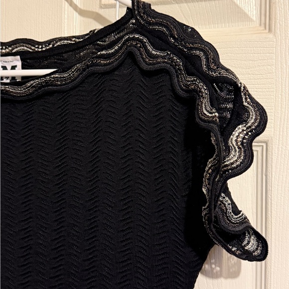 M MISSONI Black Chevron Wool Knit Scallop Gold Lurex Dress 6 - Picture 2 of 5